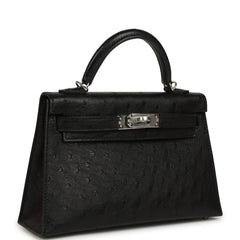 Hermes Kelly Sellier 20 Black Ostrich Palladium Hardware