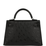 Hermes Kelly Sellier 20 Black Ostrich Palladium Hardware - Thumbnail View 4