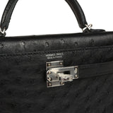 Hermes Kelly Sellier 20 Black Ostrich Palladium Hardware - Thumbnail View 7