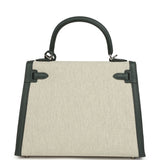 Hermes Kelly Sellier 25 Vert Mangrove and Ecru & Vert Amande Toile H Canvas Palladium Hardware - Thumbnail View 4