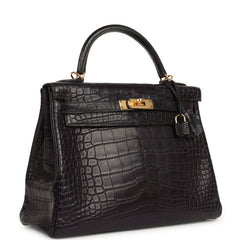Pre-owned Hermes Kelly Retourne 32 Aubergine Matte Alligator Gold Hardware