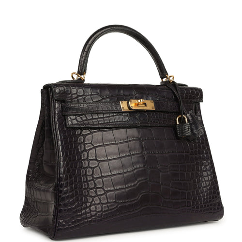 Pre-owned Hermes Kelly Retourne 32 Aubergine Matte Alligator Gold Hardware
