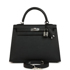 Hermes Kelly Sellier 25 Black Epsom Palladium Hardware
