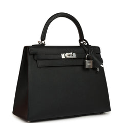 Hermes Kelly Sellier 25 Black Epsom Palladium Hardware