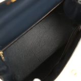 Vintage Hermes Kelly Sellier 28 Bleu Marine Box and Beige-Ecru Toile H Canvas Gold Hardware