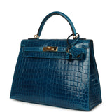Pre-owned Hermes Kelly Sellier 32 Blue Izmir Shiny Niloticus Crocodile Gold Hardware - Thumbnail View 5