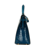 Pre-owned Hermes Kelly Sellier 32 Blue Izmir Shiny Niloticus Crocodile Gold Hardware - Thumbnail View 3