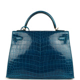 Pre-owned Hermes Kelly Sellier 32 Blue Izmir Shiny Niloticus Crocodile Gold Hardware - Thumbnail View 4