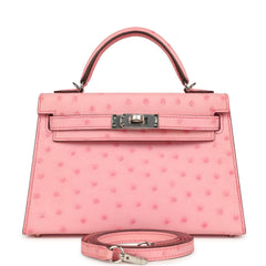 Hermes Kelly Sellier 20 Bubblegum Ostrich Boreal Palladium Hardware
