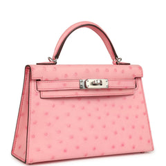 Hermes Kelly Sellier 20 Bubblegum Ostrich Boreal Palladium Hardware