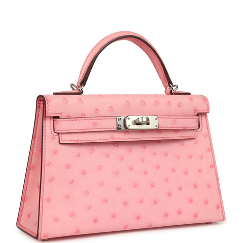 Hermes Kelly Sellier 20 Bubblegum Ostrich Boreal Palladium Hardware