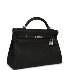 Hermes Kelly 42 Maxi Black Togo Palladium Hardware