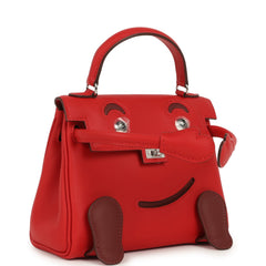 Hermes "Quelle Idolle" Kelly Doll Rouge Radieux and Rouge H Swift Palladium Hardware