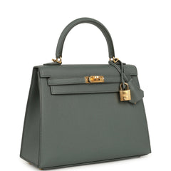 Hermes Kelly Sellier 25 Vert Amande Epsom Gold Hardware
