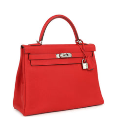 Pre-owned Hermes Kelly Retourne 32 Rouge De Couer Togo Palladium Hardware