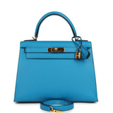 Pre-owned Hermes Kelly Sellier 28 Bleu Frida Madame Gold Hardware - Thumbnail View 1