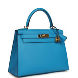 Pre-owned Hermes Kelly Sellier 28 Bleu Frida Madame Gold Hardware - Thumbnail View 2