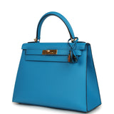 Pre-owned Hermes Kelly Sellier 28 Bleu Frida Madame Gold Hardware - Thumbnail View 5