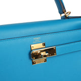 Pre-owned Hermes Kelly Sellier 28 Bleu Frida Madame Gold Hardware - Thumbnail View 7