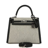 Hermes Kelly Sellier 25 Ecru & Black Toile H Canvas and Black Swift Palladium Hardware - Thumbnail View 1