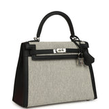 Hermes Kelly Sellier 25 Ecru & Black Toile H Canvas and Black Swift Palladium Hardware - Thumbnail View 2