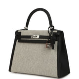 Hermes Kelly Sellier 25 Ecru & Black Toile H Canvas and Black Swift Palladium Hardware - Thumbnail View 5