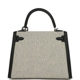 Hermes Kelly Sellier 25 Ecru & Black Toile H Canvas and Black Swift Palladium Hardware - Thumbnail View 4