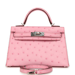 Hermes Kelly Sellier 20 Bubblegum Ostrich Boreal Palladium Hardware
