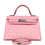 Hermes Kelly Sellier 20 Bubblegum Ostrich Boreal Palladium Hardware - Thumbnail View 1