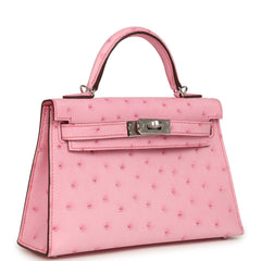Hermes Kelly Sellier 20 Bubblegum Ostrich Boreal Palladium Hardware