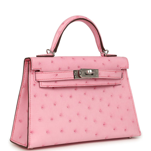 Hermes Kelly Sellier 20 Bubblegum Ostrich Boreal Palladium Hardware