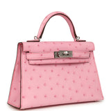 Hermes Kelly Sellier 20 Bubblegum Ostrich Boreal Palladium Hardware - Thumbnail View 2