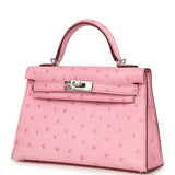 Hermes Kelly Sellier 20 Bubblegum Ostrich Boreal Palladium Hardware - Thumbnail View 5