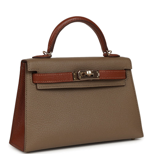 Hermes Special Order (HSS) Kelly Sellier 20 Etoupe and Havane Chevre Mysore Permabrass Hardware