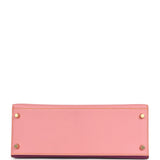 Pre-owned Hermes Special Order (HSS) Kelly Sellier 28 Rose Confetti, Anemone and Bleu Aztec Chevre Mysore Brushed Gold Hardware