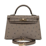 Hermes Special Order (HSS) Kelly Sellier 20 Graphite Verso Ostrich Permabrass Hardware - Thumbnail View 1