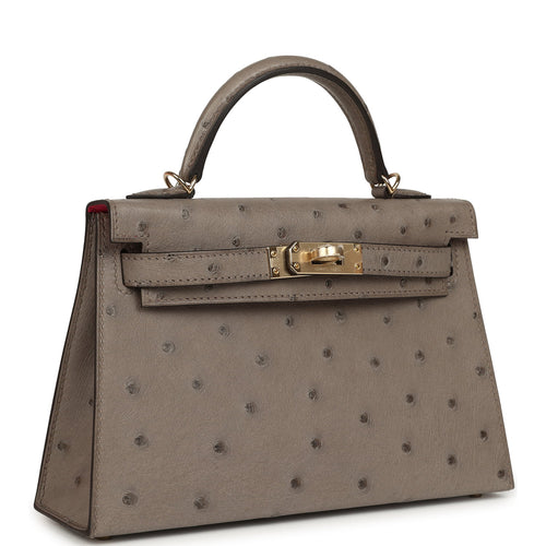 Hermes Special Order (HSS) Kelly Sellier 20 Graphite Verso Ostrich Permabrass Hardware