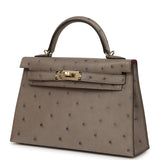 Hermes Special Order (HSS) Kelly Sellier 20 Graphite Verso Ostrich Permabrass Hardware - Thumbnail View 5