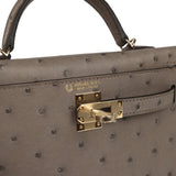 Hermes Special Order (HSS) Kelly Sellier 20 Graphite Verso Ostrich Permabrass Hardware - Thumbnail View 7
