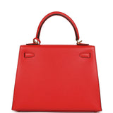 Hermes Kelly Sellier 25 Rouge de Couer Madame Gold Hardware - Thumbnail View 4