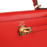 Hermes Kelly Sellier 25 Rouge de Couer Madame Gold Hardware - Thumbnail View 7