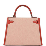 Hermes Kelly Sellier 28 Sanguine Swift and Ecru-Sanguine Toile H Canvas Palladium Hardware