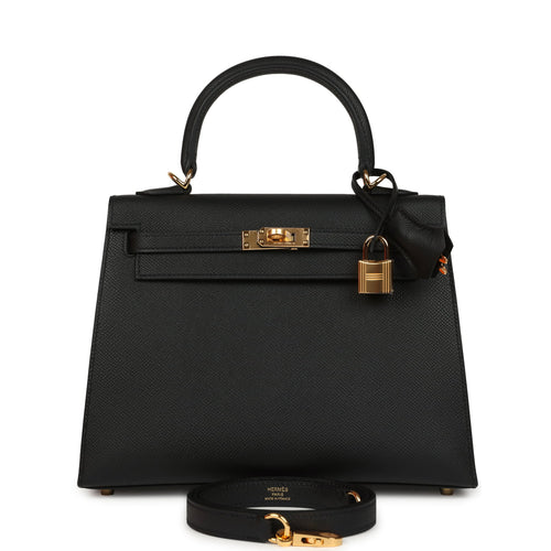 Hermes Kelly Sellier 25 Black Epsom Gold Hardware