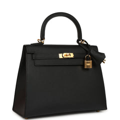 Hermes Kelly Sellier 25 Black Epsom Gold Hardware