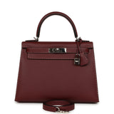Pre-owned Hermes "Miss You" Kelly Sellier 28 Rouge H Monsieur Palladium Hardware - Thumbnail View 1