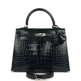 Hermes Kelly Sellier 25 Vert Rousseau Shiny Alligator Palladium Hardware - Thumbnail View 1