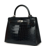 Hermes Kelly Sellier 25 Vert Rousseau Shiny Alligator Palladium Hardware - Thumbnail View 5