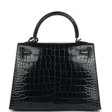 Hermes Kelly Sellier 25 Vert Rousseau Shiny Alligator Palladium Hardware - Thumbnail View 4