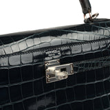 Hermes Kelly Sellier 25 Vert Rousseau Shiny Alligator Palladium Hardware - Thumbnail View 7