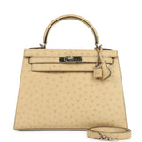 Pre-owned Hermes Kelly Sellier 28 Parchemin Ostrich Palladium Hardware - Thumbnail View 1